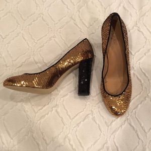 J.Crew gold and black sequin pumps